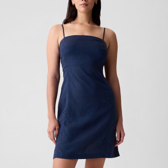 NWT linen-blend mini dress in indigo - Picture 4 of 7